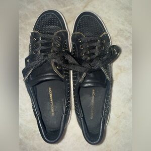 Rebecca Minkoff Noah Studded Leather Sneakers Black Gold Low Top Size 9M